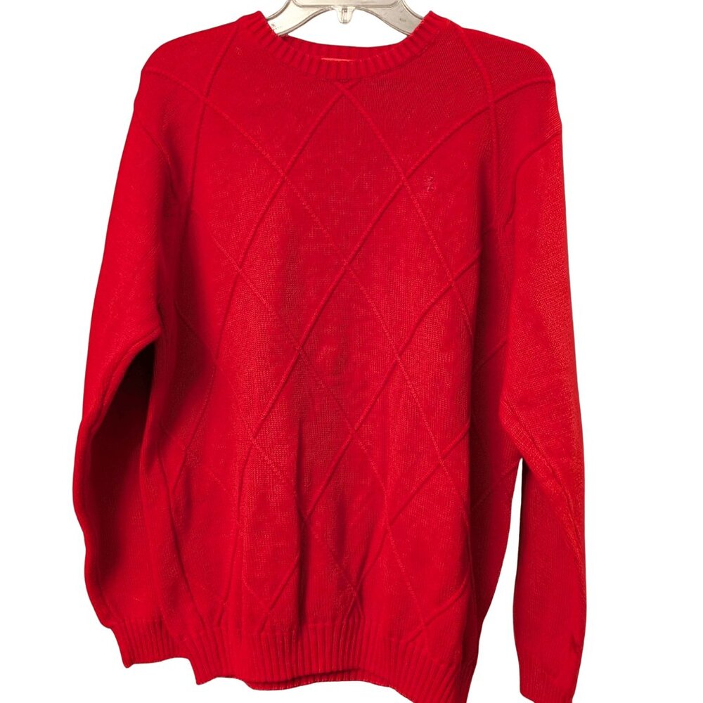 IZOD Men’s Red Sweater Size M Diamond Pattern Crew Neck Excellent Condition